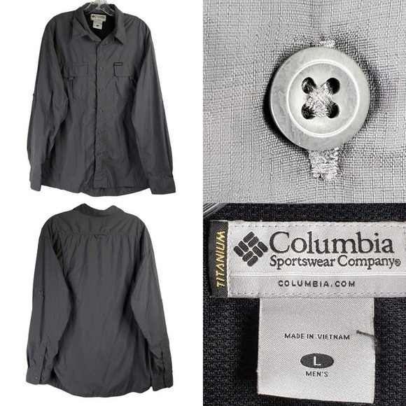Columbia Shirt Men’s Size Large L Long Sleeve Button Down Gray Titanium Vented - Picture 1 of 8